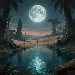 abandoned by winslow homer, myst anime water futuristic darkacademia cgsociety at dusk moon azeroth otherworldly made of glass apocalyptic biopunk at dawn desert san andreas junglepunk elysian wilderness lake fisheye, archdaily, wallpaper, highly detailed, trending on artstation.