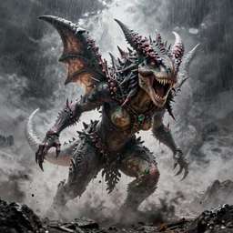 psychedelic lilith the mother of all monsters angry, raining ash, fine art masterpiece, highly detailed dino valls wayne barlowe machiej kuciara, dramatic lighting, long shot, wide angle, uhd 8 k, sharp focus