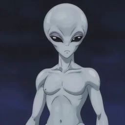 gray alien in the style of akira toriyama
