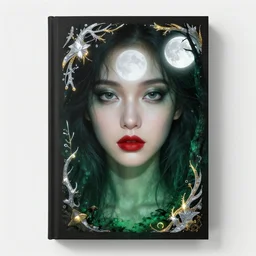 glowing silver and golden elements, full close-up portrait, young female model from as a dark witch, book cover, green forest, white moon, red lips, establishing shot, extremly high detail, photo-realistic, cinematic lighting, pen and ink, intricate line drawings, by Yoshitaka Amano, Ruan Jia, Kentaro Miura, Artgerm, post processed, concept art, artstation, matte painting, style by eddie, raphael lacoste, alex ross