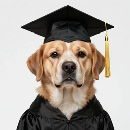 a closeup photorealistic illustration of a dog wearing a graduation cap and gown. this 4 k hd image is trending on artstation, featured on behance, well - rendered, extra crisp, features intricate detail and the style of unreal engine.