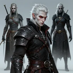 a digital art portrait of a young pale vampire warrior with red eyes character design from dark souls, old inquisition witcher character sheet, 4 k, ultra detail, volumetric lighting, unreal engine, octane render