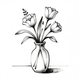 i dream of a vase flowers, modern, studio, ink drawing