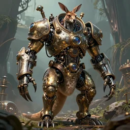 giant evil, malevolent, cyborg spy kangaroo. steampunk. this 4 k hd image is trending on artstation, featured on behance, well - rendered, extra crisp, features intricate detail and the style of unreal engine. volumetric lighting octane render