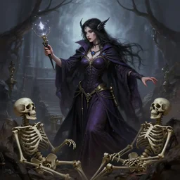 beautiful female necromancer raising the dead, fantasy, highly detailed, digital painting, skeleton, trending on artstation, concept art, sharp focus, illustration, art by artgerm and nixeu, 2 d cg
