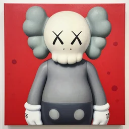 a beautiful painting kaws toy, by kusama yayoi painting