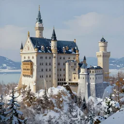 a painting of a castle in the middle of a snowy mountain, a detailed matte painting by andreas rocha, featured on artstation, fantasy art, matte drawing, matte painting, artstation hq