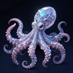 a octopus made of crystal gems, bioluminiscense, fantasy art
