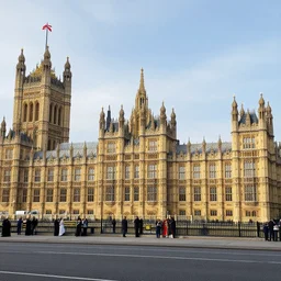 the houses of parliament in london decorated for king charles ii's coronation, london