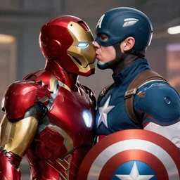 photo ironman kissing captain america, 4 k graph