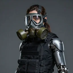 woman with s 1 0 gas mask and a tactical uniform, mechanically augmented, trending on artstation, mysterious