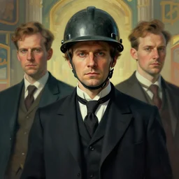 portrait of a vicotrian engineer in suit with helmet by darek zabrocki and greg ruthkowski, alphonse mucha, simon stalenhag and cinematic and atmospheric, concept art, artstation, trending on artstation