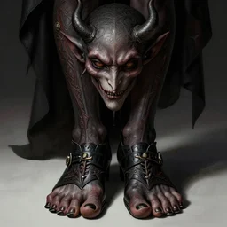 portrait of a demon wearing toe shoes ( vibram five fingers ), digital art, grim - lighting, high - contrast, intricate, elegant, highly detailed, centered, digital painting, artstation, concept art, smooth and matte textures, sharp focus, illustration, greg rutkowski, alphonse mucha, karol bak, magalie villeneuve
