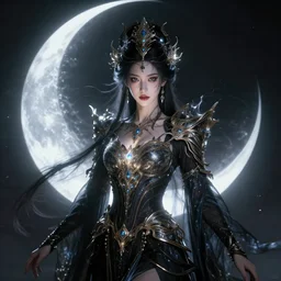 portrait of moon sorceress, beautiful, attractive, glowing, ornate and intricate, jaw dropping, dynamic lighting, dark, menacing, intricate and detailed, 4 k octane render, age 2 1
