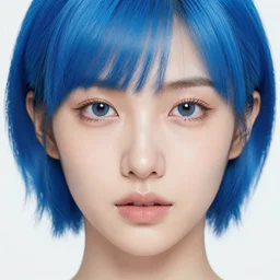 intricate portrait, pure skin, short blue hair, enki bilal!