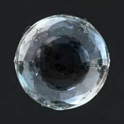 abstract computer generated image of a glass crystal with a black orb inside of it, a low poly render by gabriel dawe, low poly, glitch art, decayed, rendered in cinema 4 d
