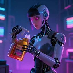cyborg dauchsund begging for oil, cyberpunk, vaporwave, cinematic