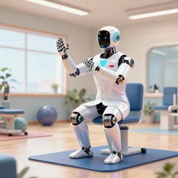 a robot doctor demonstrating physical exercises, ultra HD realistic wide focus 8k ultra soft light RTX on VFX octane render pixiv pinterest colorful more reflection OLED