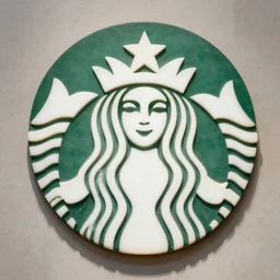 a marble statue in the shape of the starbucks logo, art photography
