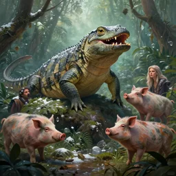 epic professional digital art of hungry 🐲❄🐖 jungle, faint atmospheric lighting, painted, intricate, detailed, by leesha hannigan, wayne haag, reyna rochin, ignacio fernandez rios, mark ryden, iris van herpen, best on artstation, cgsociety, epic, stunning, gorgeous, much wow, cinematic, masterpiece.