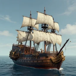 a single highly detailed 4 k fantasy matte painting of. historically accurate. 3 d model of pirate ship. in the sky no ocean