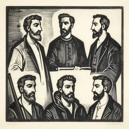 thumbnails of stylized woodcuts of men. italy 1 9 2 2