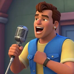 Frank Sinatra singing with a 50s microphone in front of him, in the style of Team Fortress 2