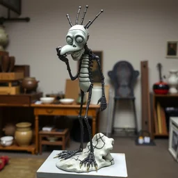 statue by matt groening and!!!!!! junji ito!!!!!! detailed, rebar, bone china, glass, studio setting