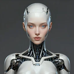 portrait of female bionic android, intricate, elegant, highly detailed, smooth, sharp focus, concept art, digital painting, illustration, symmetry, artstation, by sandra chevirer, mark ryden and greg ruthkowski