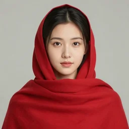 a young woman in a red shawl looking at the camera, a colorized photo by steve mccurry, featured on cg society, hyperrealism, associated press photo, provia, wide lens