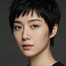 portrait of a woman with a realistically proportioned face and a black pixie cut, good value control, realistic face details, photorealistic eyes, in the style of john singer sargent