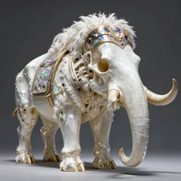 a white sepulchre quartz bone exoskeleton in the form of a wooly mammoth skull with war armor, elegant, opulent, luxurious, iridescent, diffuse subsurface scattering, specular highlights