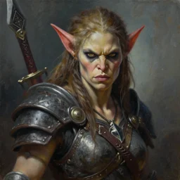 female orc warrior, pretty but menacing face. a 2 4. germ. high detail scene. beksinski. mark maggiori. epic ultrarealism. oil on canvas