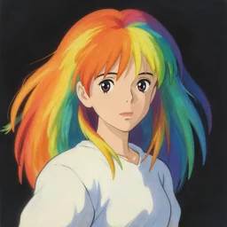 a rainbow haired woman, painted by greg rutkowski makoto shinkai takashi takeuchi studio ghibli, akihiko yoshida
