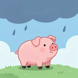 cute little pink pig is over the hills, a blue storm is brewing, by pablo carpio, greg rutkowski