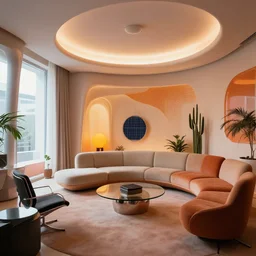 solarpunk style interior designed by ludwig mies van der rohe