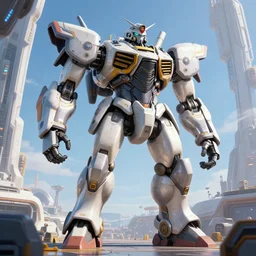 a beautiful hyperrealistic ultradetailed 3D render of a gigantic mecha guarding a sci-fi spaceport, by brian sum and stephan martiniere and pixar and Makoto Kobayashi,mech, unreal engine, octane render, gigantic, unreal engine, octane render, 3D, brilliantly coloured, intricate, ultra wide angle, trending on artstation, dusk, volumetric lighting, HDR, polished, micro details, ray tracing