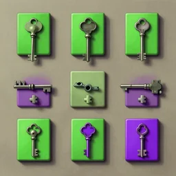 psy key to glitch switches, some green and purple, art by art rene magritte