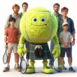 highly detailed vfx portrait of a character of a tennis ball monster wearing a scottish kilt stephen bliss, chalk, unrealengine, greg rutkowski, loish, rhads, beeple, chalk, makoto shinkai and lois van baarle, ilya kuvshinov, rossdraws, tom bagshaw, basil gogos