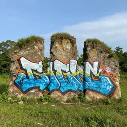 photo of natural landscape shaped like 3 d wildstyle graffiti