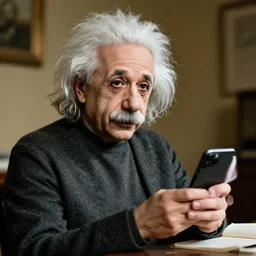 albert einstein using an iphone
