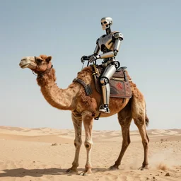 t 8 0 0 terminator riding a robot camel, 4 k, hyperdetailed photorealism - n 4