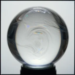 a 3 5 mm lomography long shot photo of melted clear glass fresnel ball rainbow turbulence surface in the sunshine autumn forest, falling autumn leaves are reflected in the ball, foggy bottom, god rays, ultrasharp, detailed, cinematic