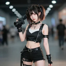 high quality presentation photo of a beautiful dollpunk woman, photography 4 k, f 1. 8 anamorphic, bokeh, 4 k, canon, nikon