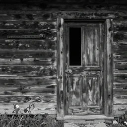 Absolute power is a door into dreaming by Ansel Adams, an old wood cabin at the left, winning photograph, black and white