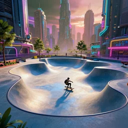 cyberpunk skatepark set in a dystopian city, digital art, highly detailed, 4 k