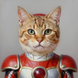 realistic Portrait painting of humanoid cat as a Power Ranger, made by Michaelangelo, physical painting, Sharp focus,digital art, bright colors, fine art, trending on Artstation, unreal engine.