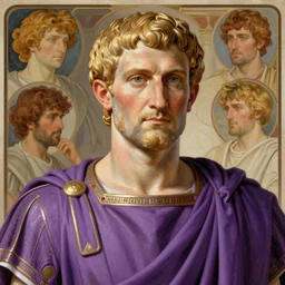 gaius julius caesar wearing a tyrian purple roman toga, art by artgerm and greg rutkowski and alphonse mucha and wlop and krenz cushart, portrait, headshot, highly detailed, digital painting, sharp focus, illustration