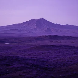 sublime!! beautiful landscape!! of an alien!! violet world with mountains in the horizon