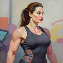 greg manchess portrait painting of angelina jolie as beautiful thick female bodybuilder zarya from overwatch, medium shot, asymmetrical, profile picture, organic painting, sunny day, matte painting, bold shapes, hard edges, street art, trending on artstation, by huang guangjian and gil elvgren and sachin teng